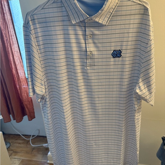 Divots Brand UNC Men's White and Blue Plaid Polo Shirt - Picture 1 of 1